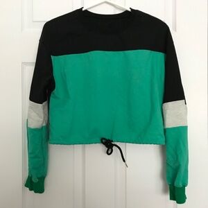Y2K Vestidos Cotton Blend Colourblock Long Sleeve Cropped Sweater S Green White
